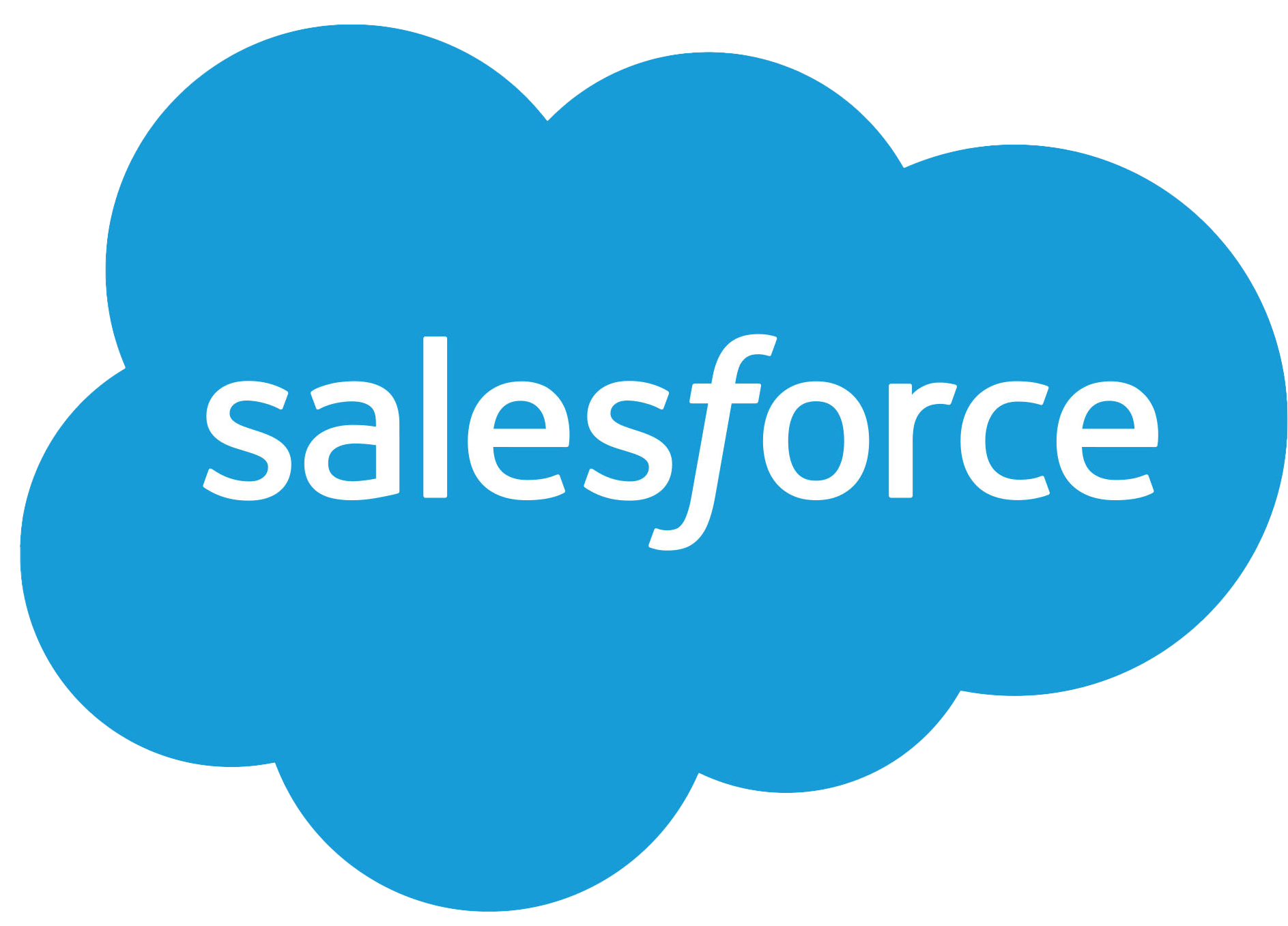 Salesforce logo: white lowercase text “salesforce” inside a blue cloud shape on a transparent background.